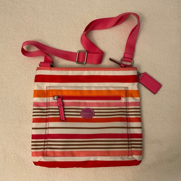 Vintage Coach Striped Purse F31962 Nylon Crossbody 10.5”X9.5” - Picture 1 of 7